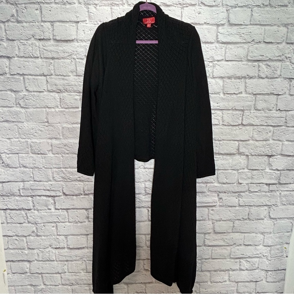 Oscar Oscar De La Renta Black Open Knit Cashmere Wool High Low Cardigan - Picture 7 of 16